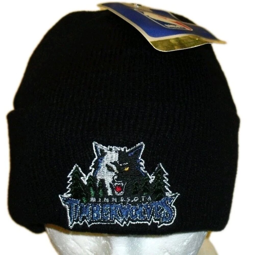 Minnesota Timberwolves Vintage 90s Mens Cuffed Beanie Winter Hat Black New Tags